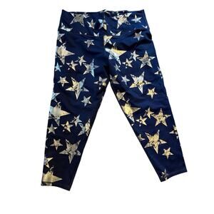 Aerie Move Metallic Star Print Leggings. Blue with Silver Stars. Size XXL
